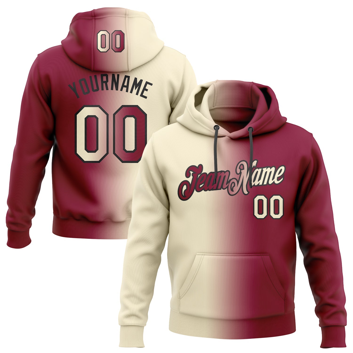 Custom Gradient Fashion Maroon Cream-Black Sports Pullover Sweatshirt Hoodie