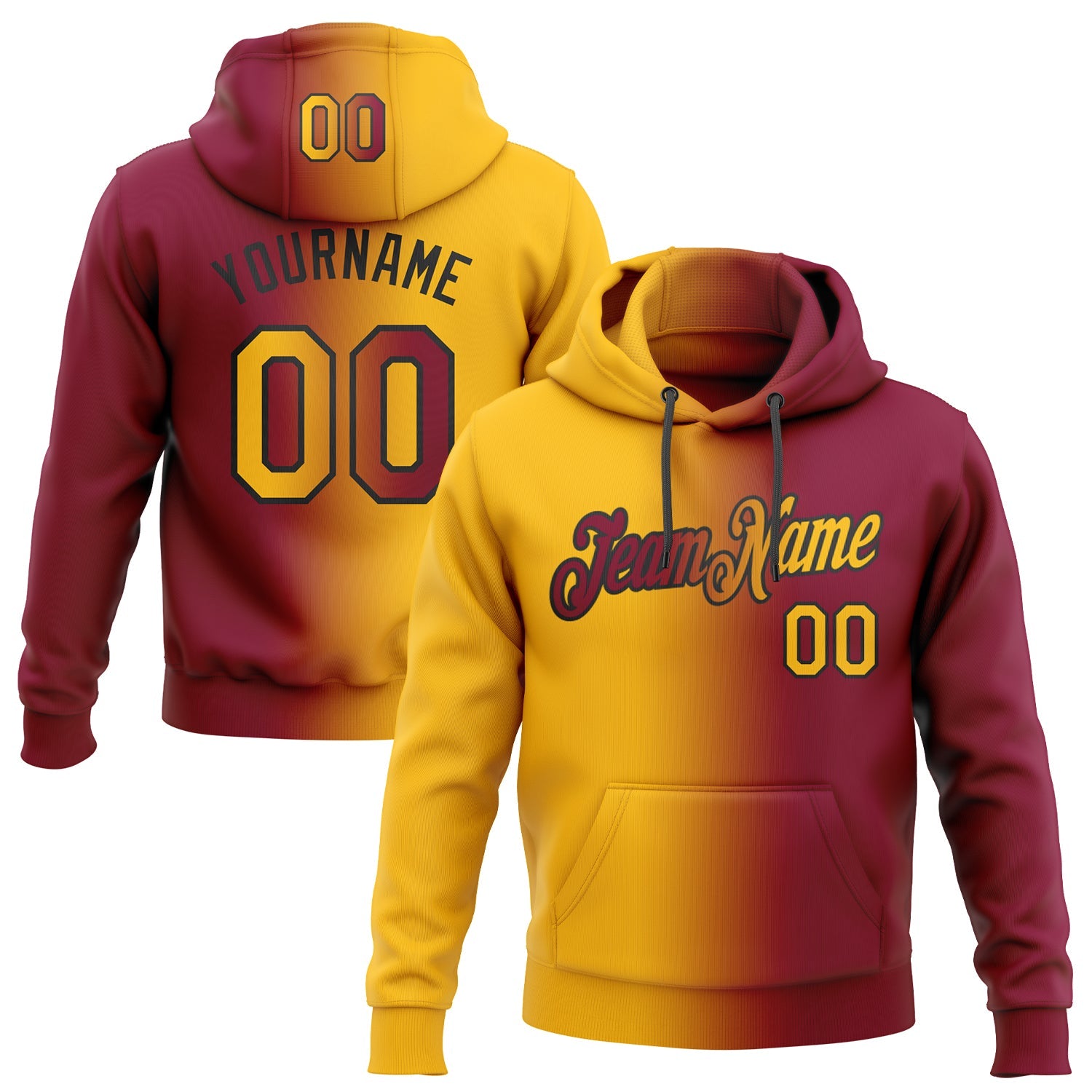Custom Gradient Fashion Maroon Gold-Black Sports Pullover Sweatshirt Hoodie