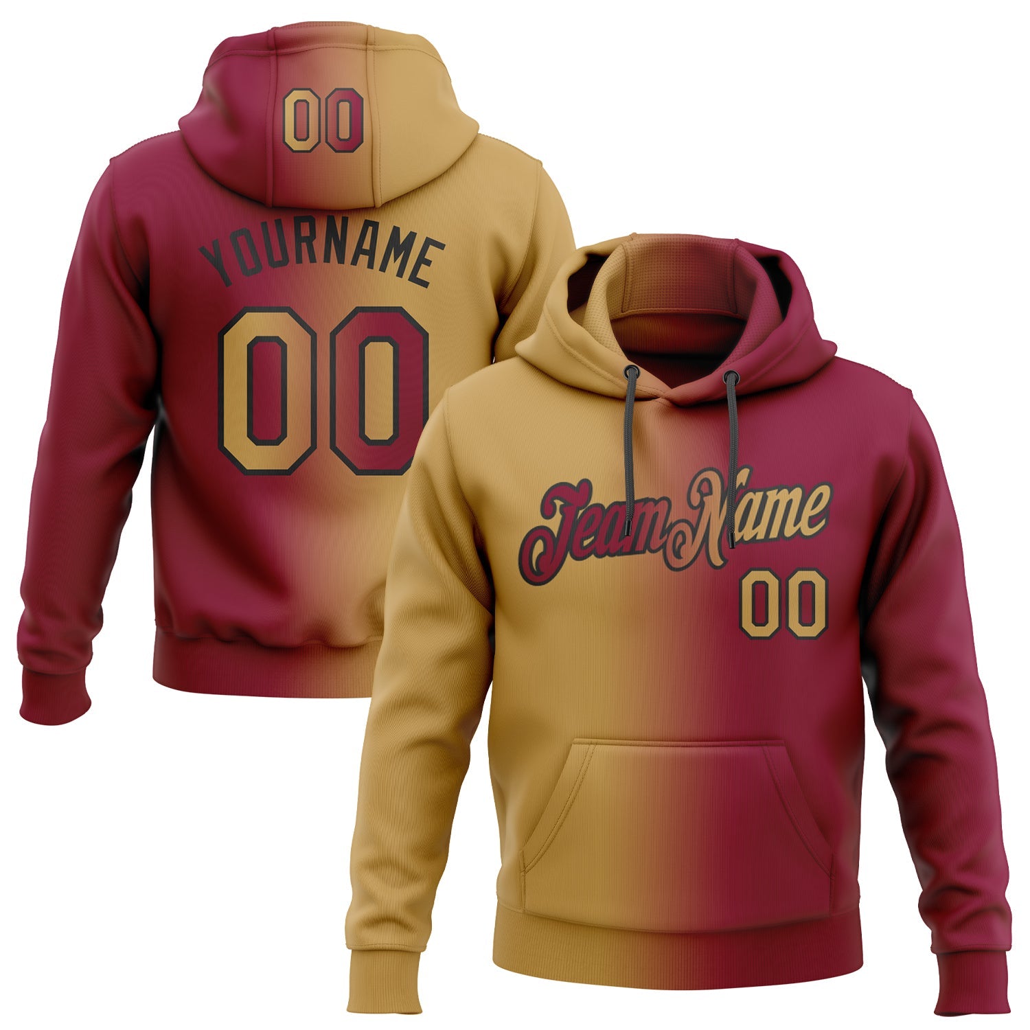 Custom Gradient Fashion Maroon Old Gold-Black Sports Pullover Sweatshirt Hoodie