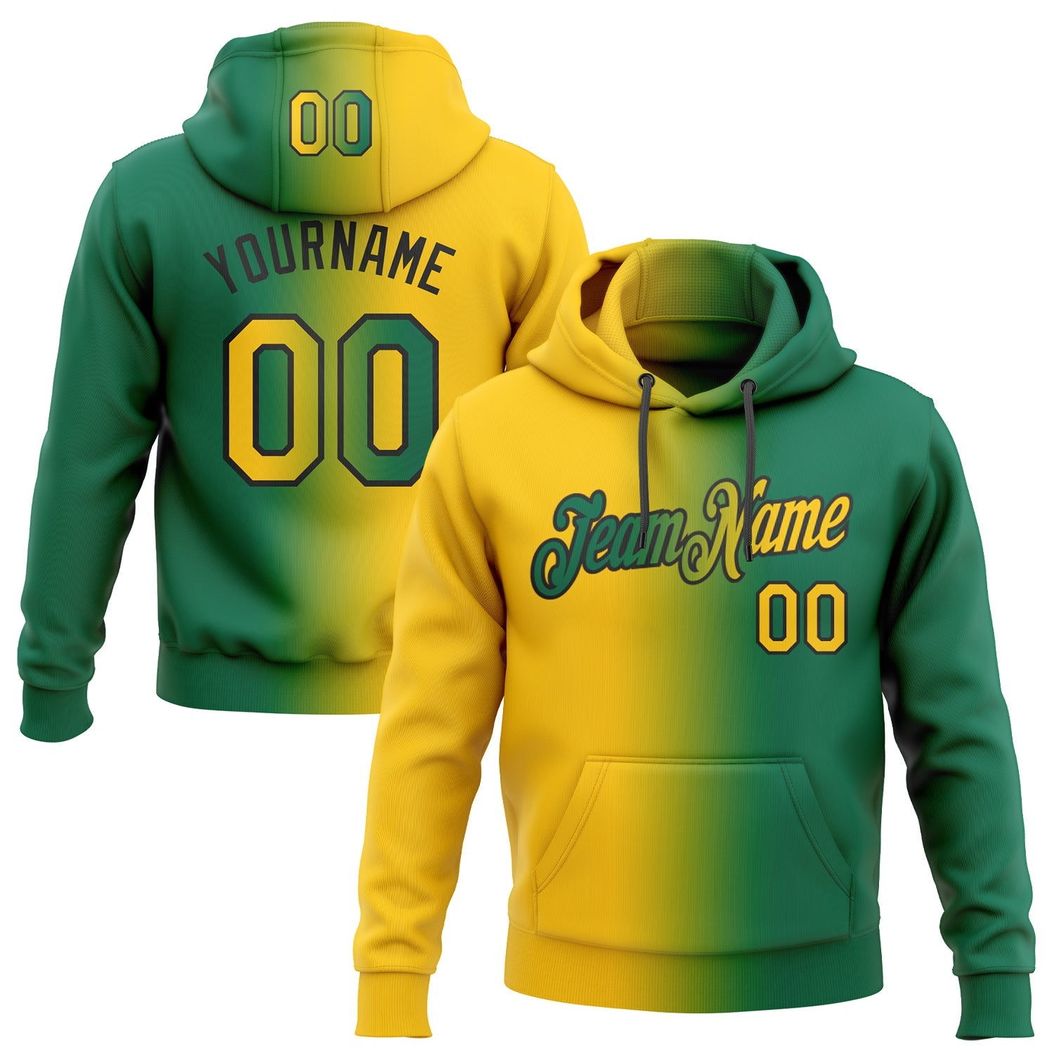 Custom Gradient Fashion Kelly Green Yellow-Black Sports Pullover Sweatshirt Hoodie