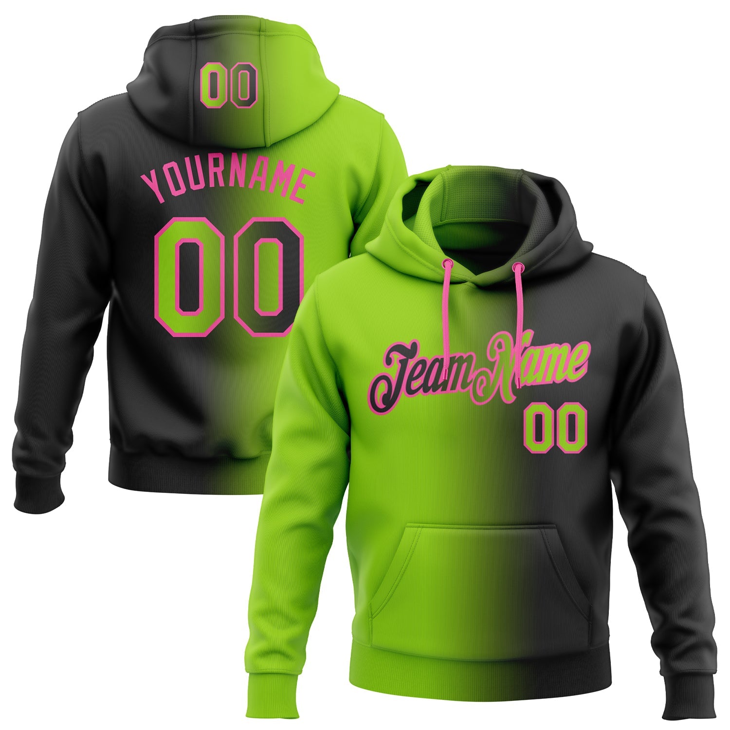 Custom Gradient Fashion Black Neon Green-Pink Sports Pullover Sweatshirt Hoodie