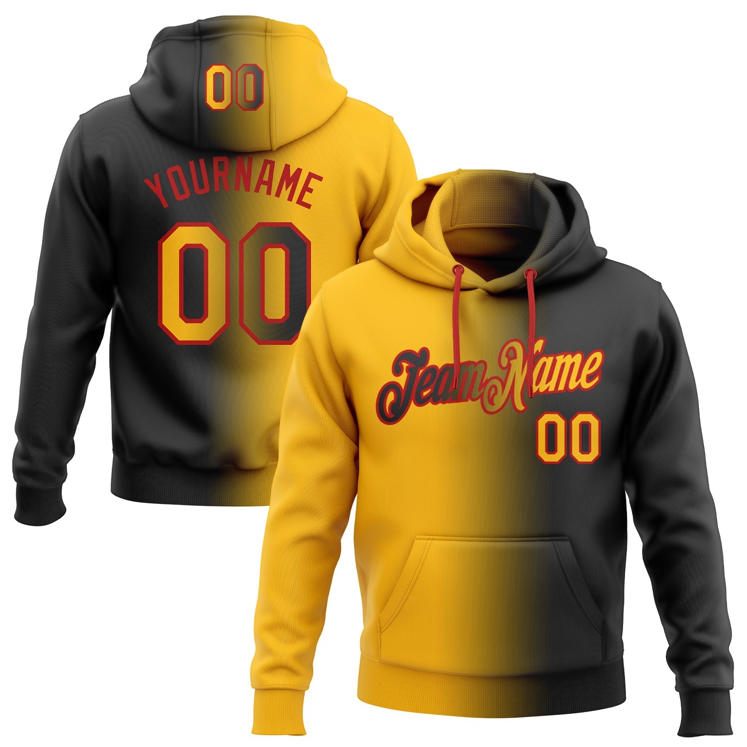 Custom Gradient Fashion Black Gold-Red Sports Pullover Sweatshirt Hoodie