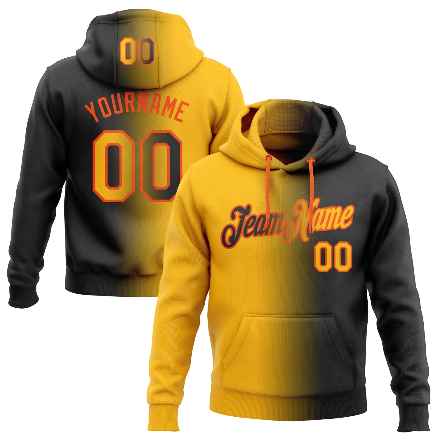Custom Gradient Fashion Black Gold-Orange Sports Pullover Sweatshirt Hoodie