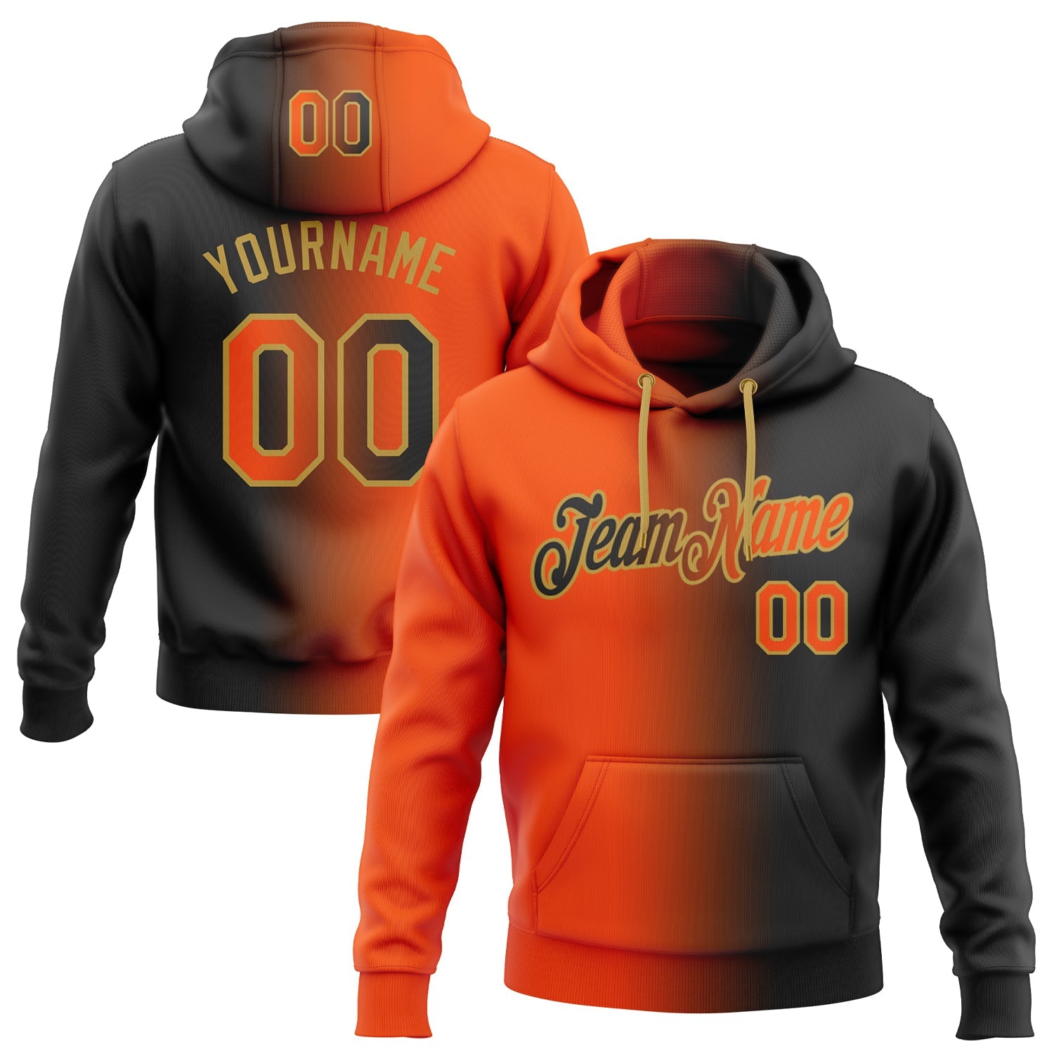 Custom Gradient Fashion Black Orange-Old Gold Sports Pullover Sweatshirt Hoodie