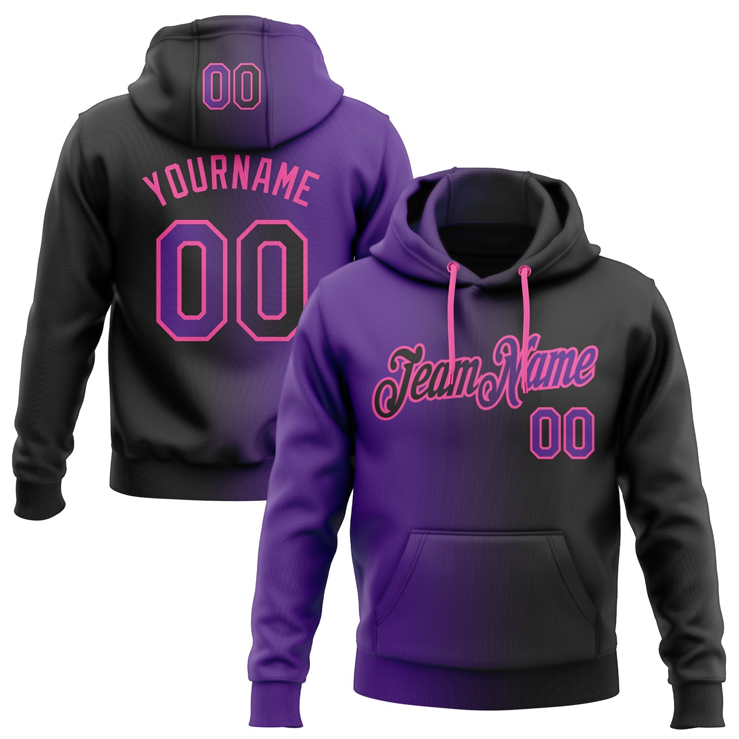 Custom Gradient Fashion Black Purple-Pink Sports Pullover Sweatshirt Hoodie