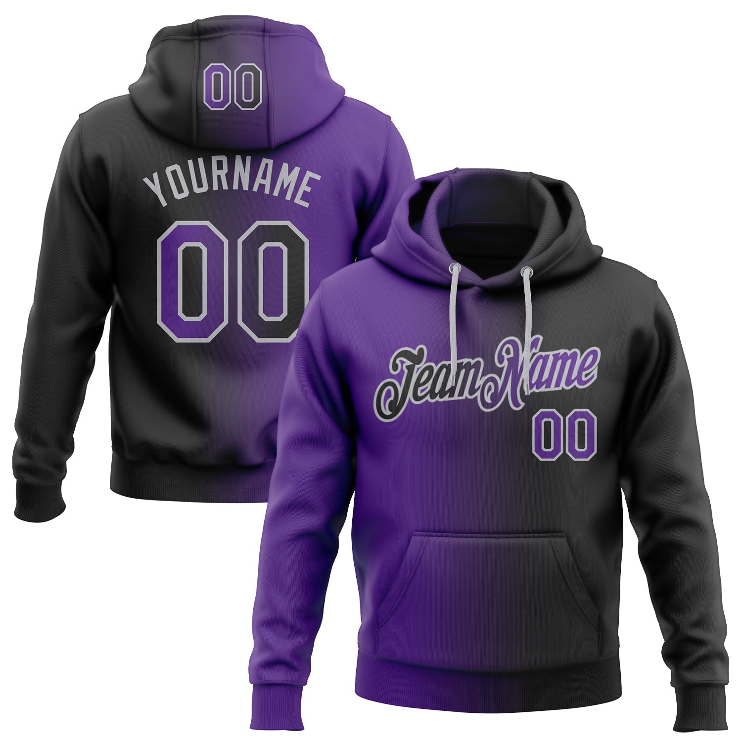 Custom Gradient Fashion Black Purple-Gray Sports Pullover Sweatshirt Hoodie