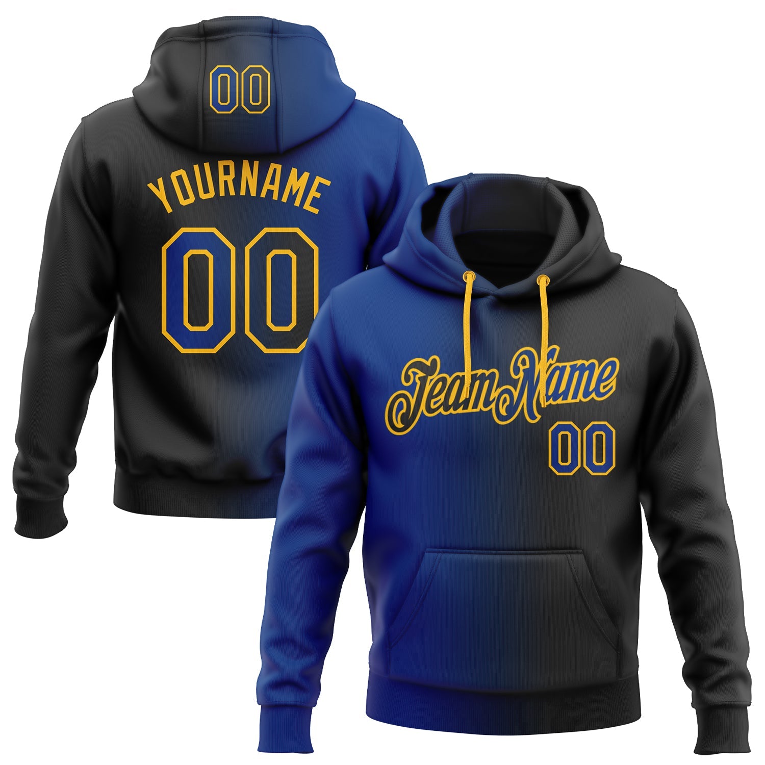 Custom Gradient Fashion Black Royal-Gold Sports Pullover Sweatshirt Hoodie