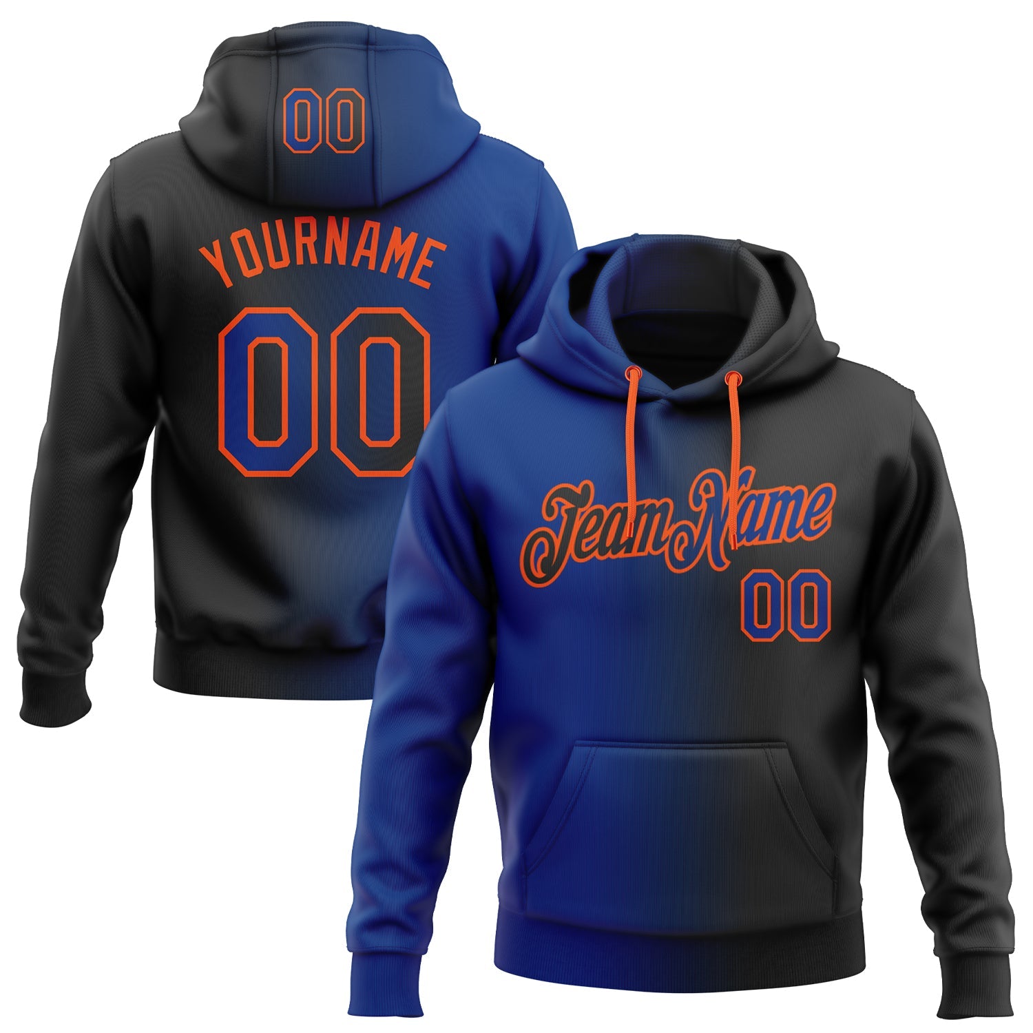 Custom Gradient Fashion Black Royal-Orange Sports Pullover Sweatshirt Hoodie