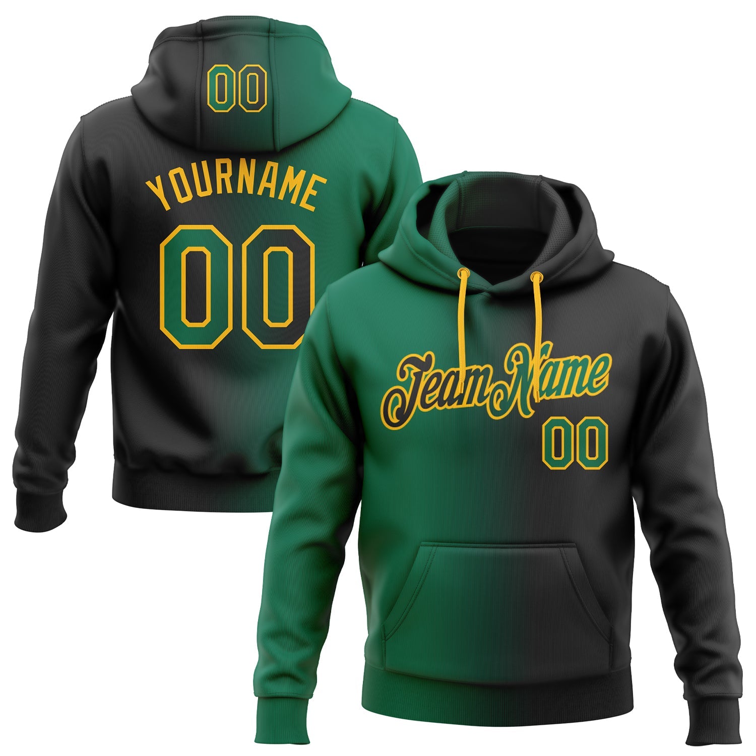 Custom Gradient Fashion Black Kelly Green-Gold Sports Pullover Sweatshirt Hoodie