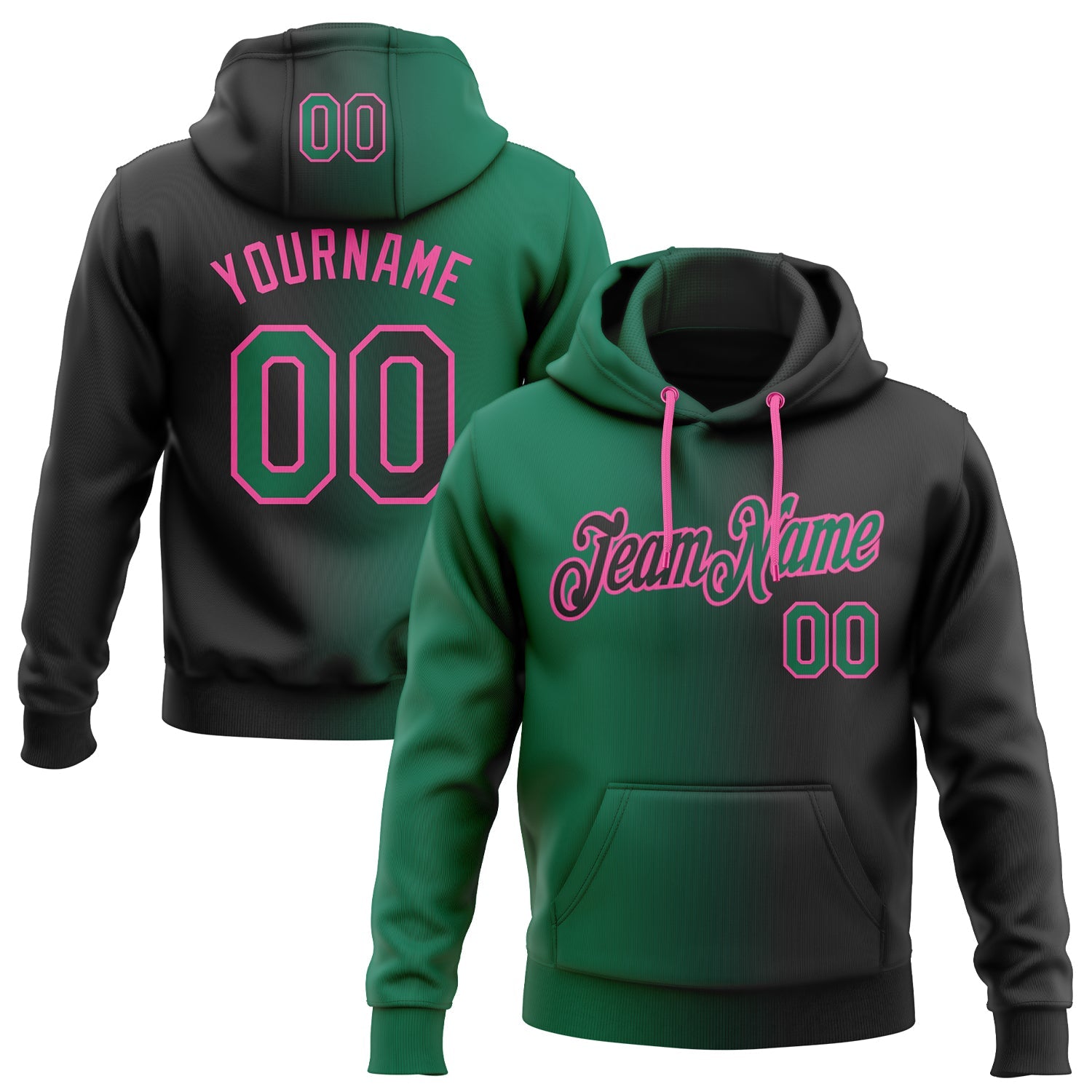 Custom Gradient Fashion Black Kelly Green-Pink Sports Pullover Sweatshirt Hoodie