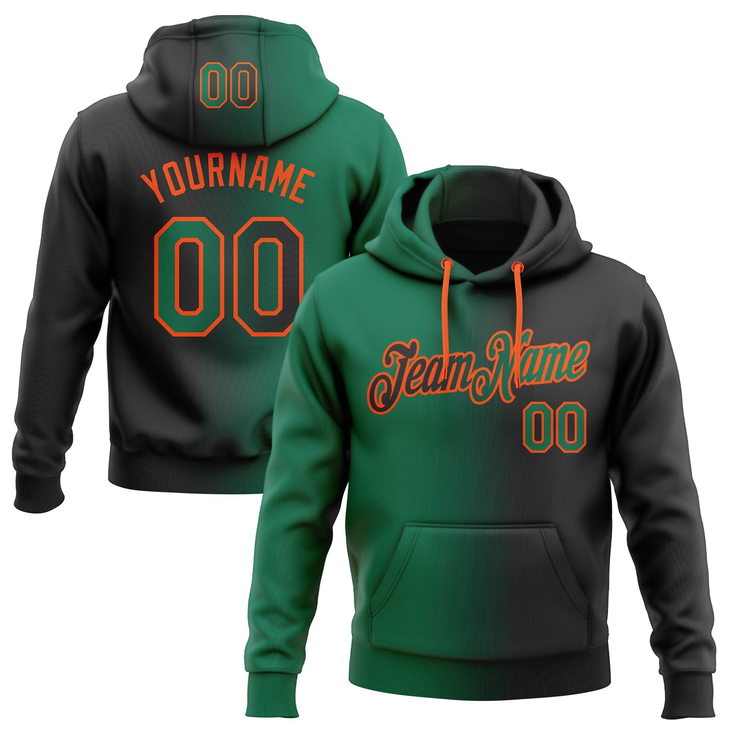 Custom Gradient Fashion Black Kelly Green-Orange Sports Pullover Sweatshirt Hoodie