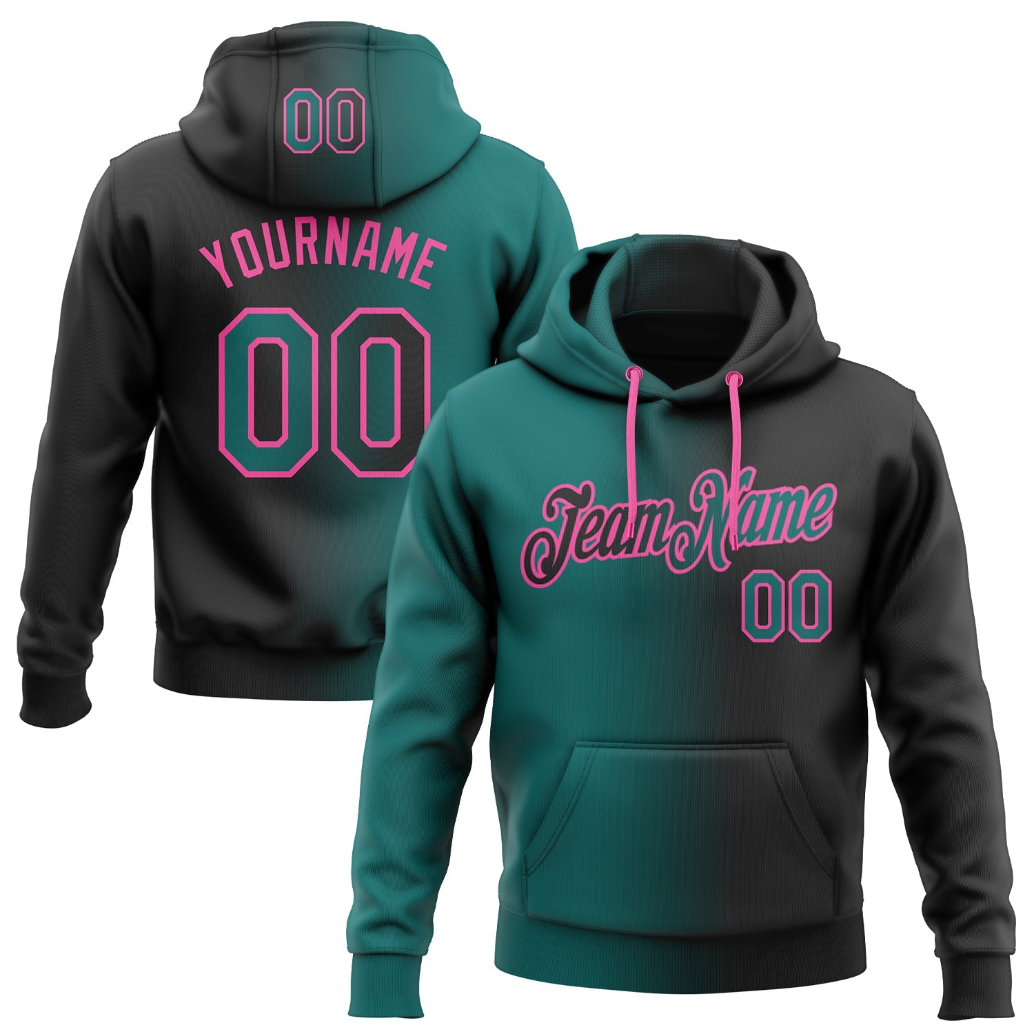 Custom Gradient Fashion Black Teal-Pink Sports Pullover Sweatshirt Hoodie