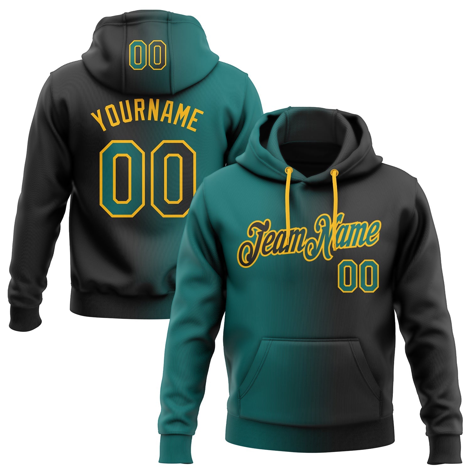 Custom Gradient Fashion Black Teal-Gold Sports Pullover Sweatshirt Hoodie