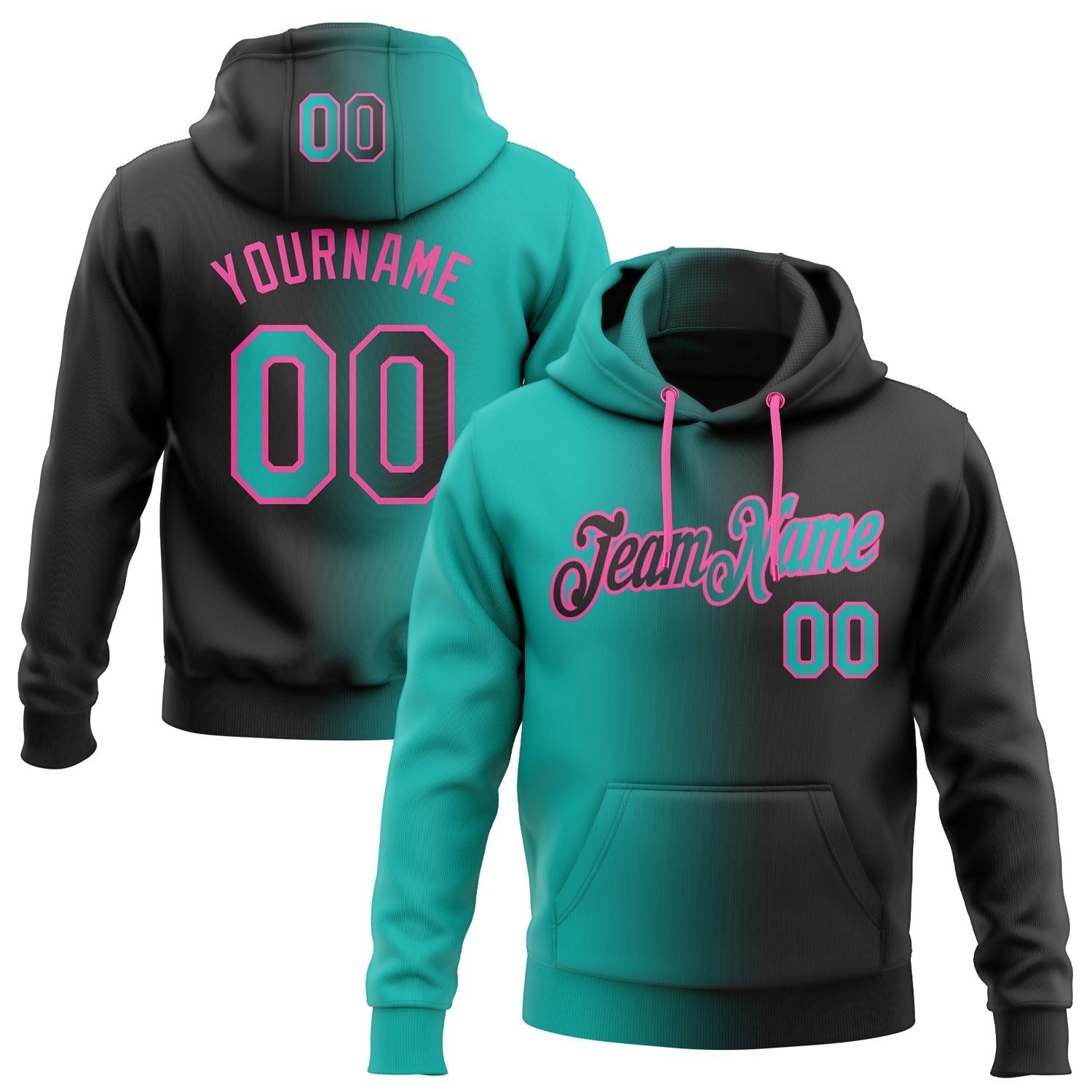 Custom Gradient Fashion Black Aqua-Pink Sports Pullover Sweatshirt Hoodie