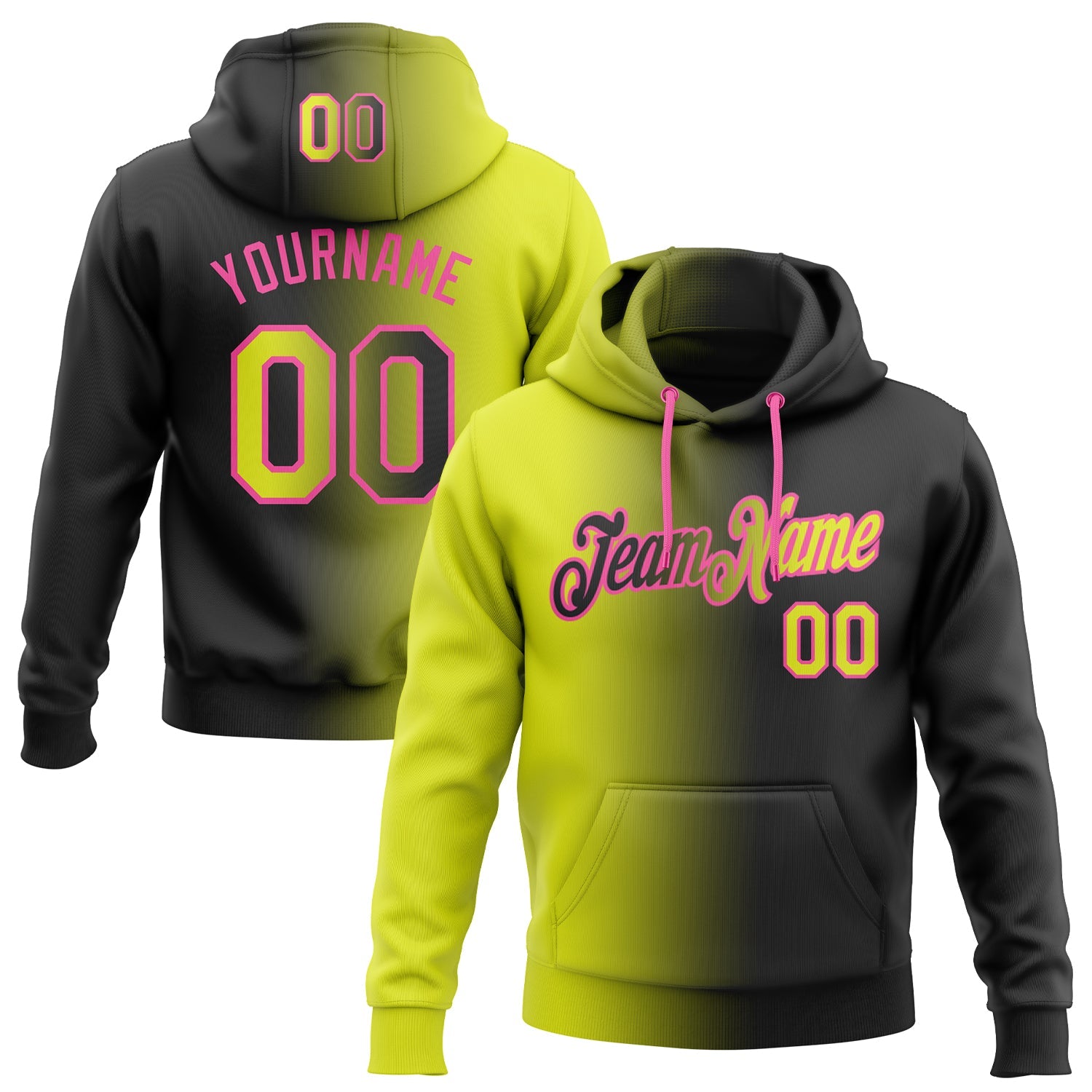 Custom Gradient Fashion Black Neon Yellow-Pink Sports Pullover Sweatshirt Hoodie