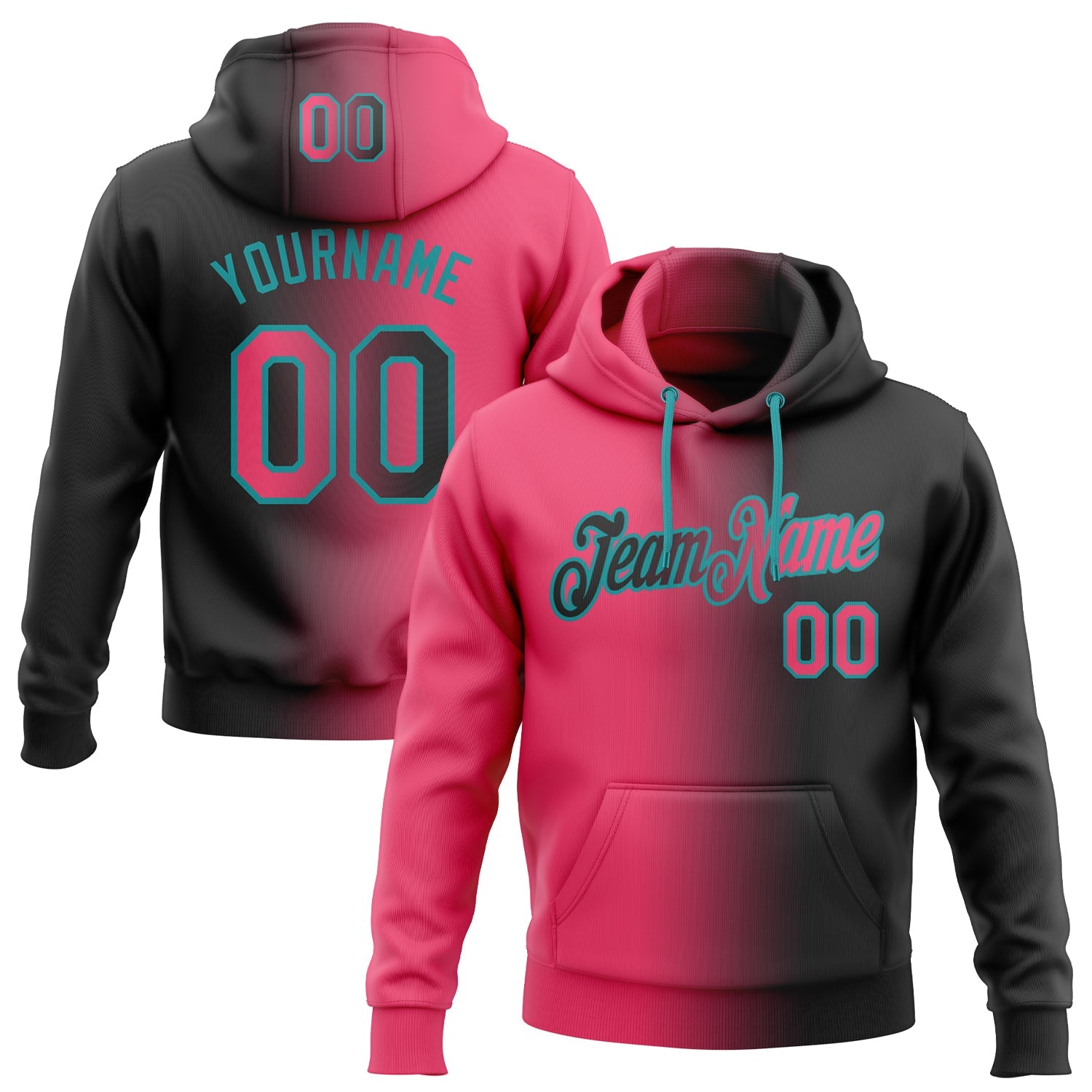 Custom Gradient Fashion Black Neon Pink-Teal Sports Pullover Sweatshirt Hoodie