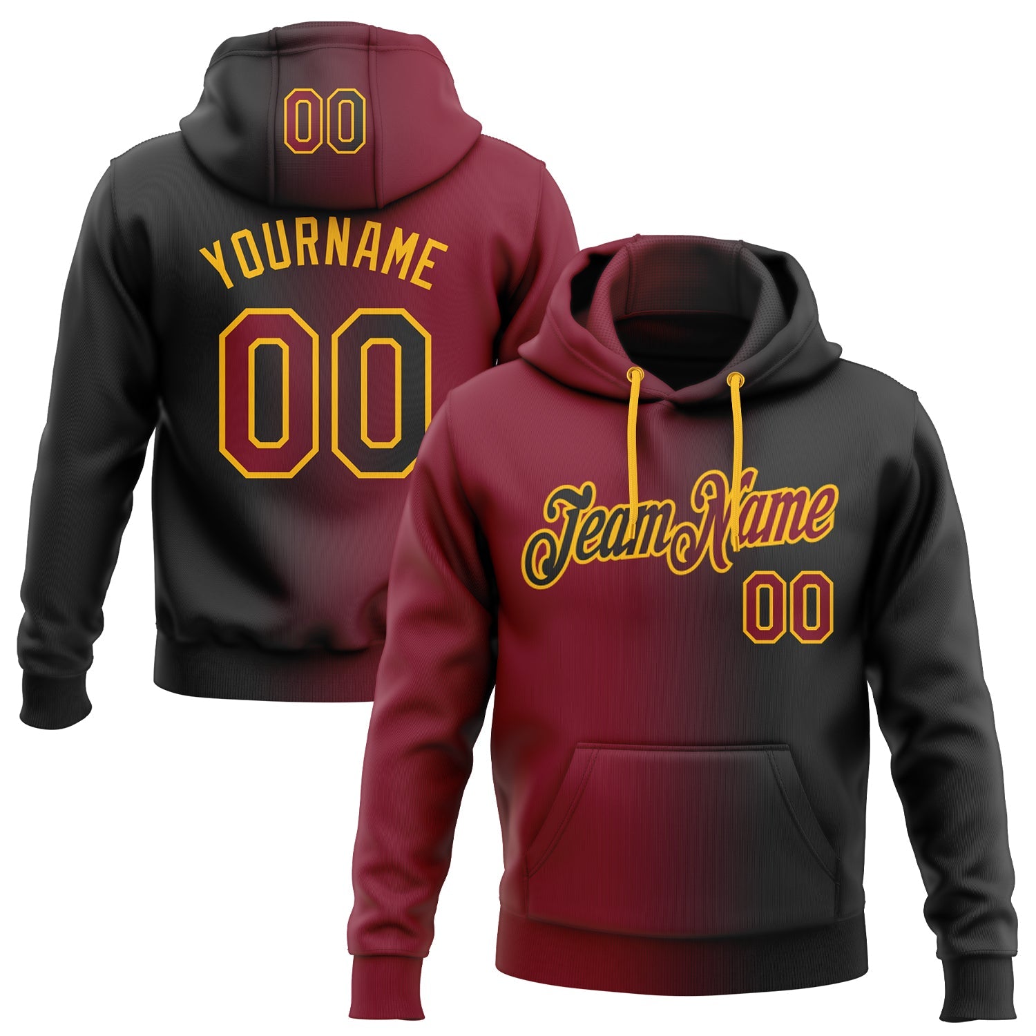 Custom Gradient Fashion Black Crimson-Gold Sports Pullover Sweatshirt Hoodie