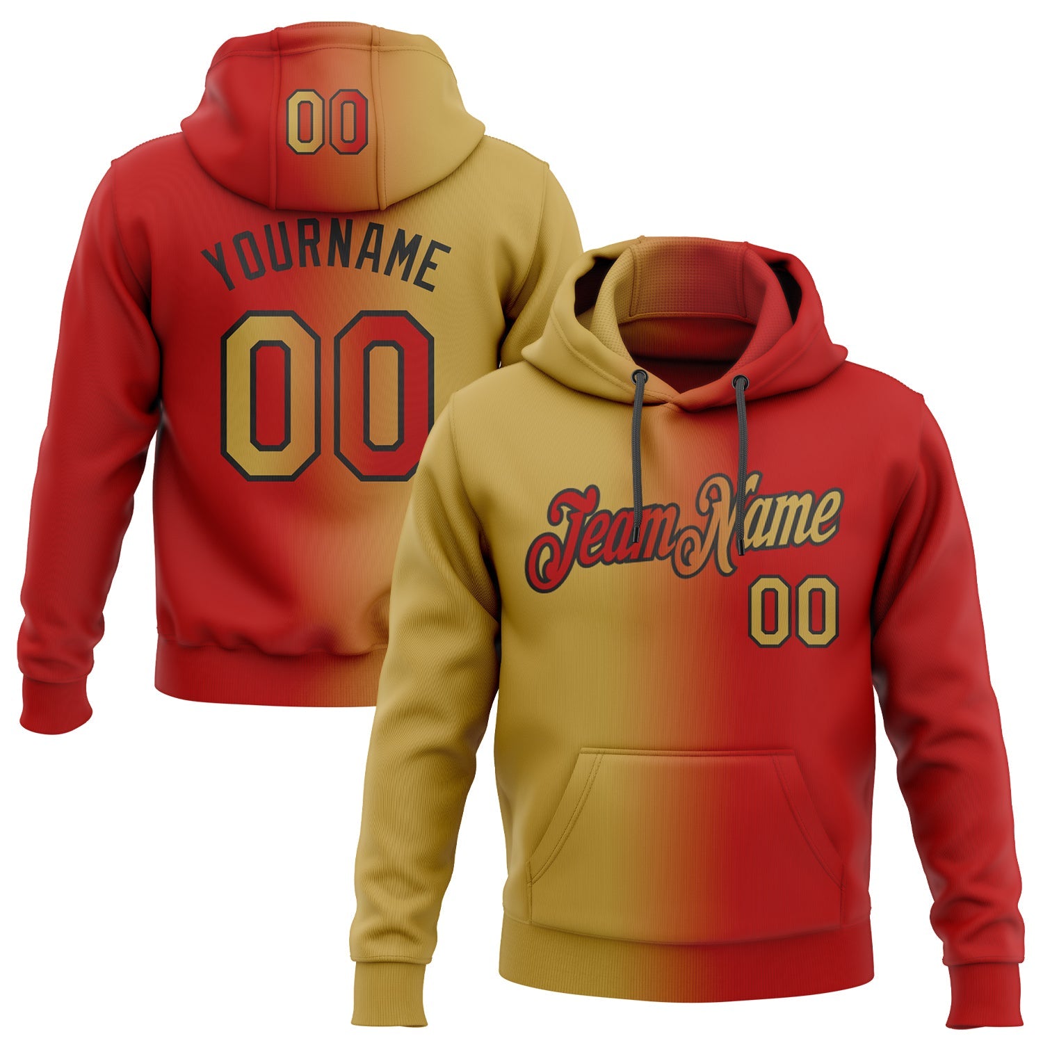 Custom Gradient Fashion Red Old Gold-Black Sports Pullover Sweatshirt Hoodie
