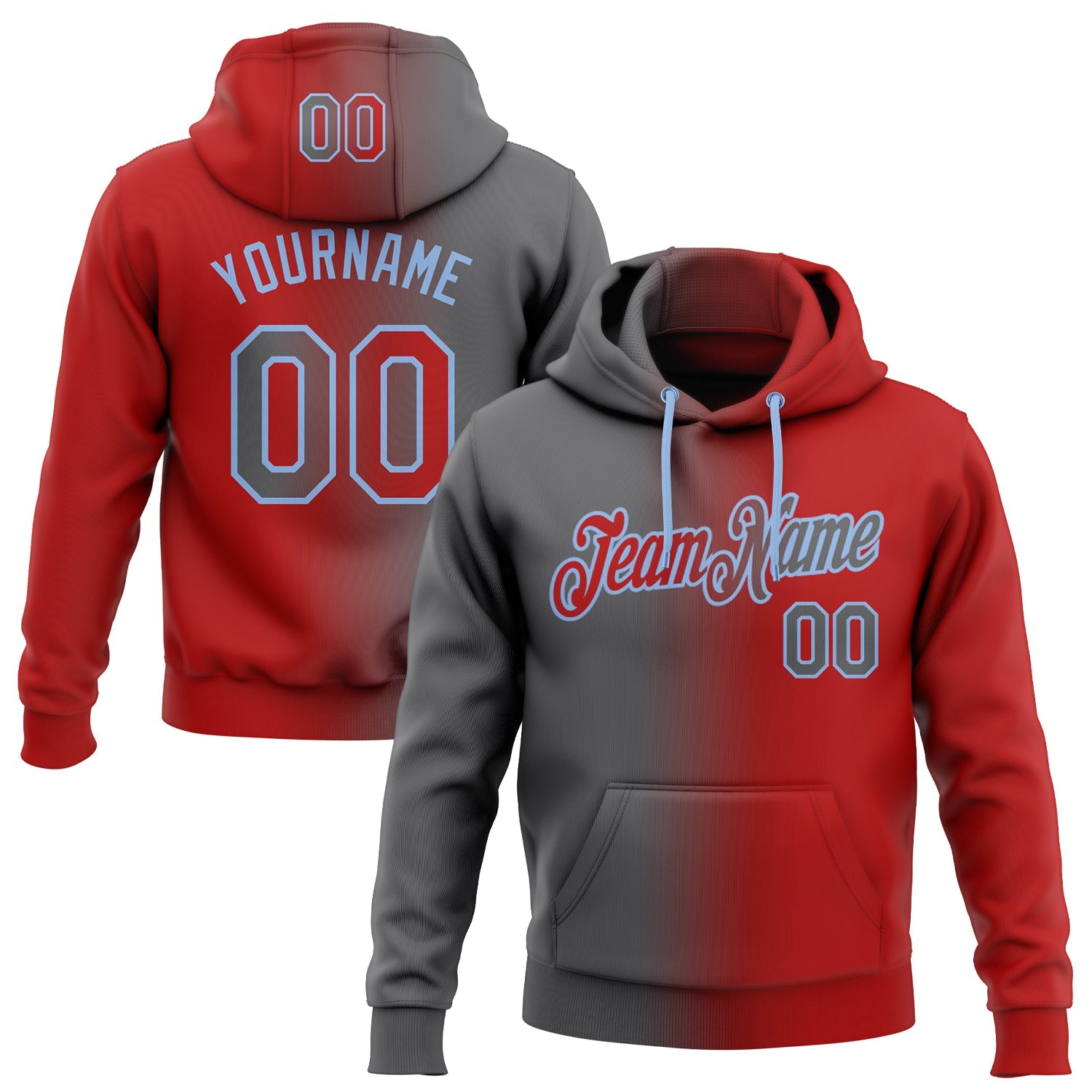 Custom Gradient Fashion Red Steel Gray-Light Blue Sports Pullover Sweatshirt Hoodie
