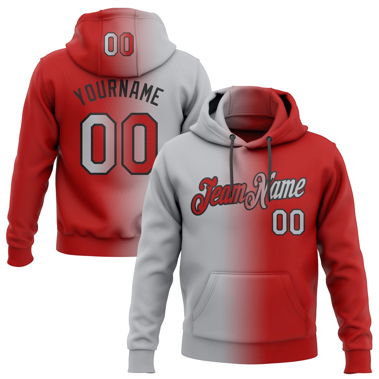 Custom Gradient Fashion Red Gray-Black Sports Pullover Sweatshirt Hoodie