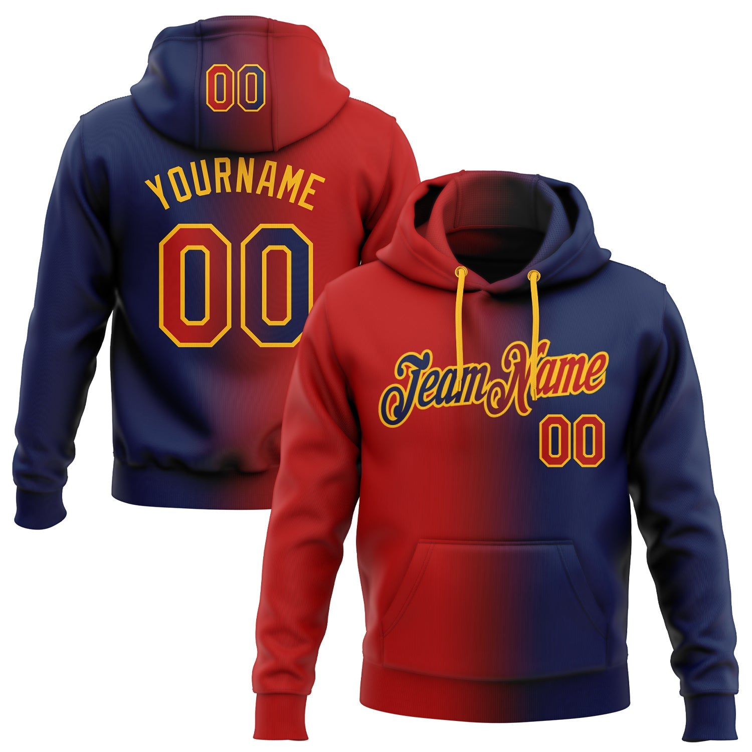 Custom Gradient Fashion Navy Red-Gold Sports Pullover Sweatshirt Hoodie