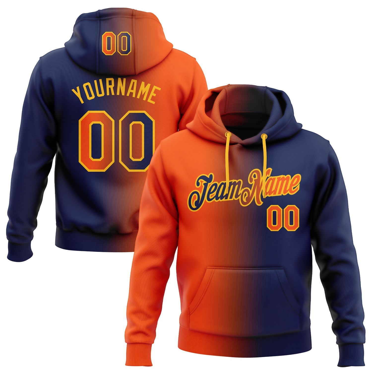 Custom Gradient Fashion Navy Orange-Gold Sports Pullover Sweatshirt Hoodie