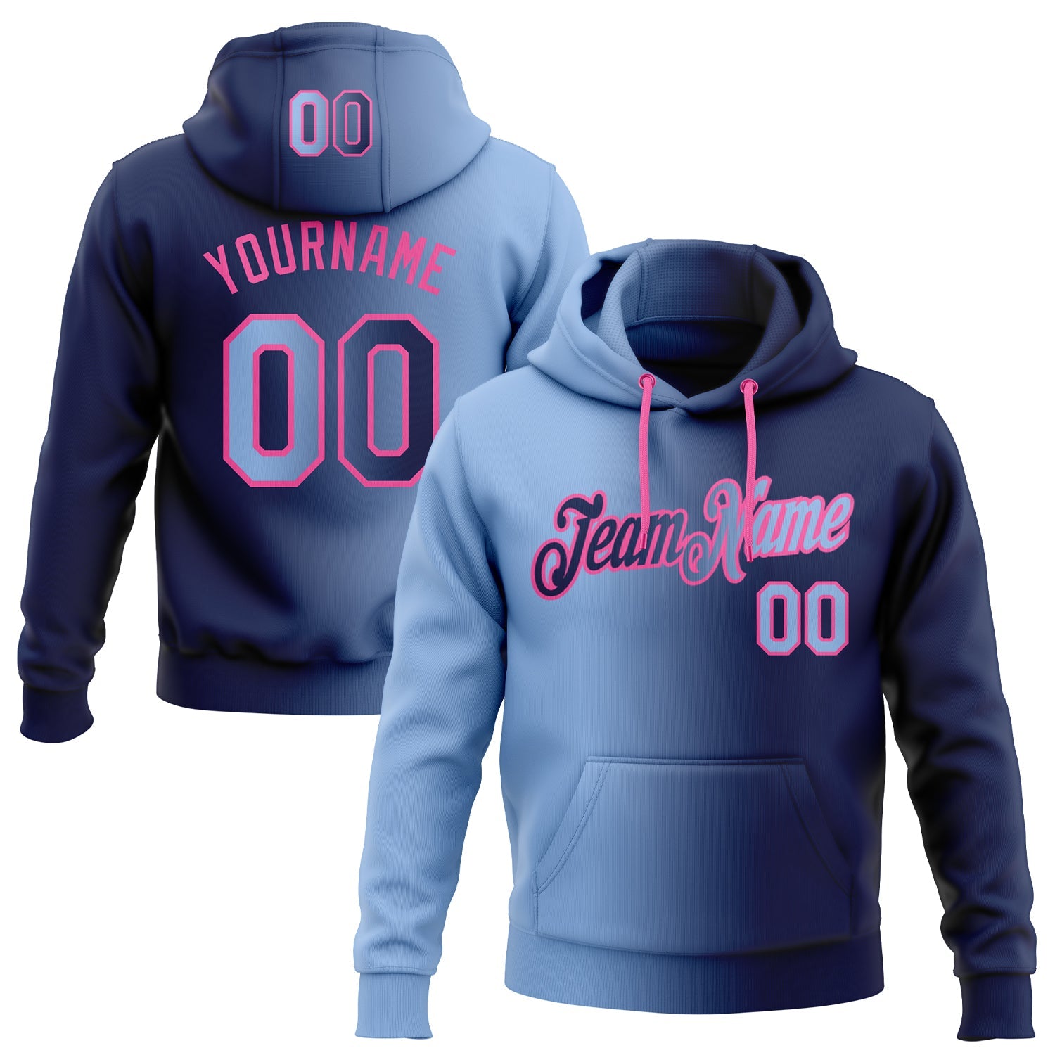 Custom Gradient Fashion Navy Light Blue-Pink Sports Pullover Sweatshirt Hoodie