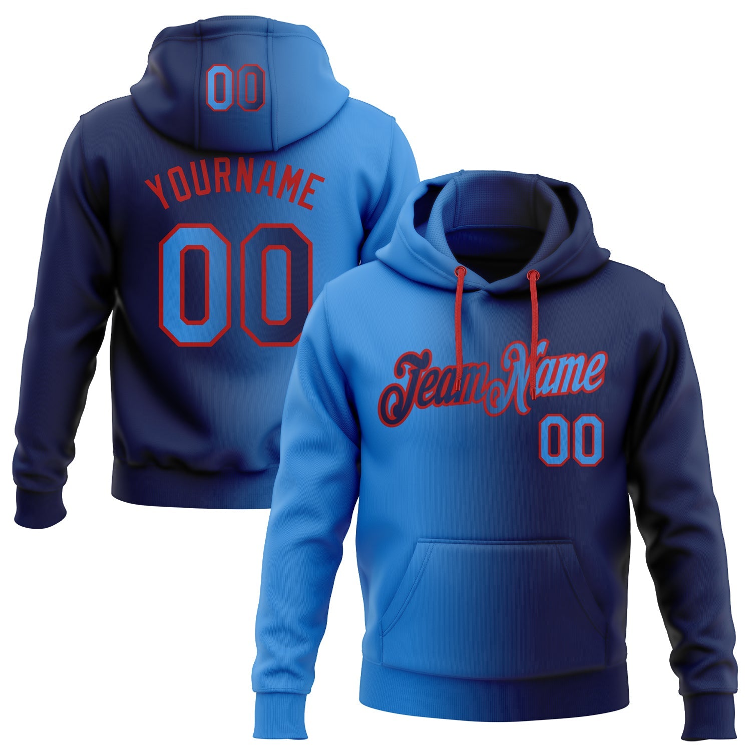 Custom Gradient Fashion Navy Electric Blue-Red Sports Pullover Sweatshirt Hoodie