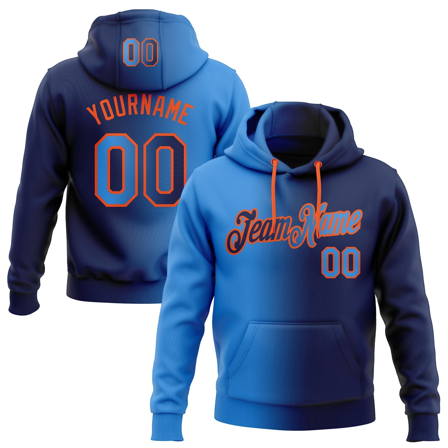 Custom Gradient Fashion Navy Electric Blue-Orange Sports Pullover Sweatshirt Hoodie