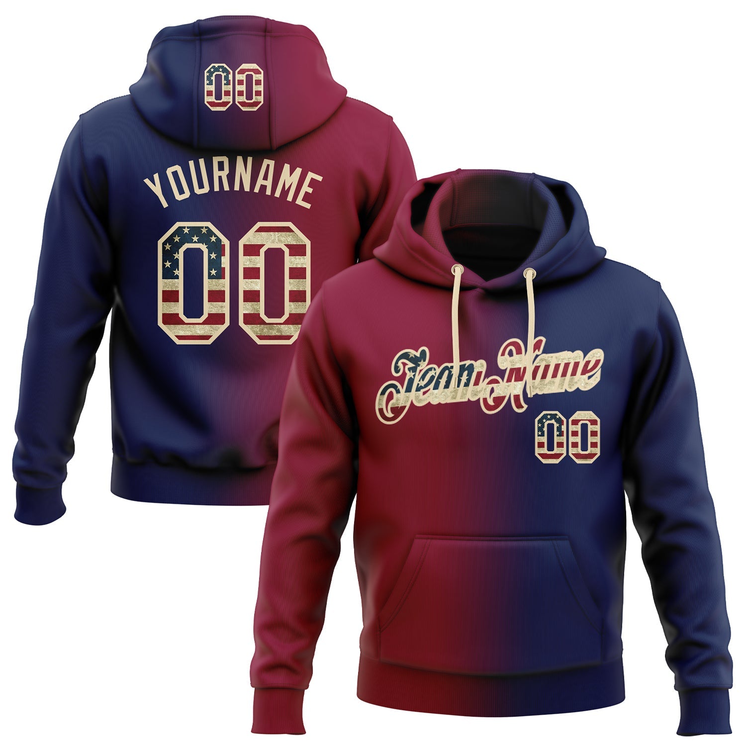Custom Gradient Fashion Navy Vintage USA Flag Maroon-City Cream Sports Pullover Sweatshirt Hoodie