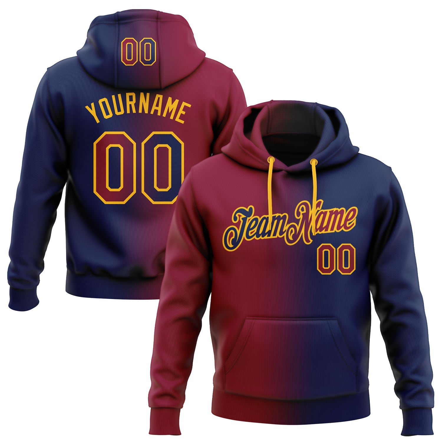 Custom Gradient Fashion Navy Maroon-Gold Sports Pullover Sweatshirt Hoodie
