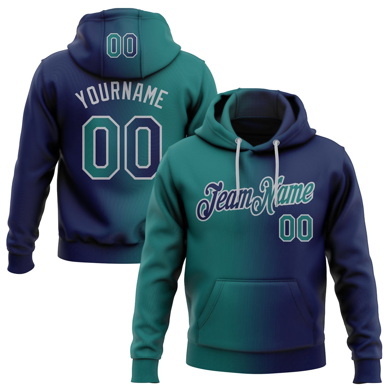 Custom Gradient Fashion Navy Teal-Gray Sports Pullover Sweatshirt Hoodie