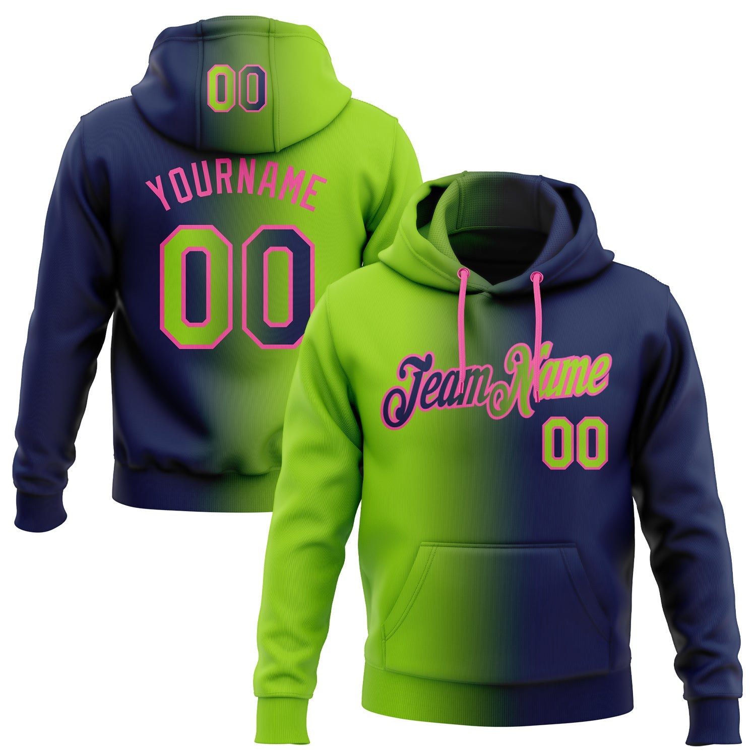 Custom Gradient Fashion Navy Neon Green-Pink Sports Pullover Sweatshirt Hoodie