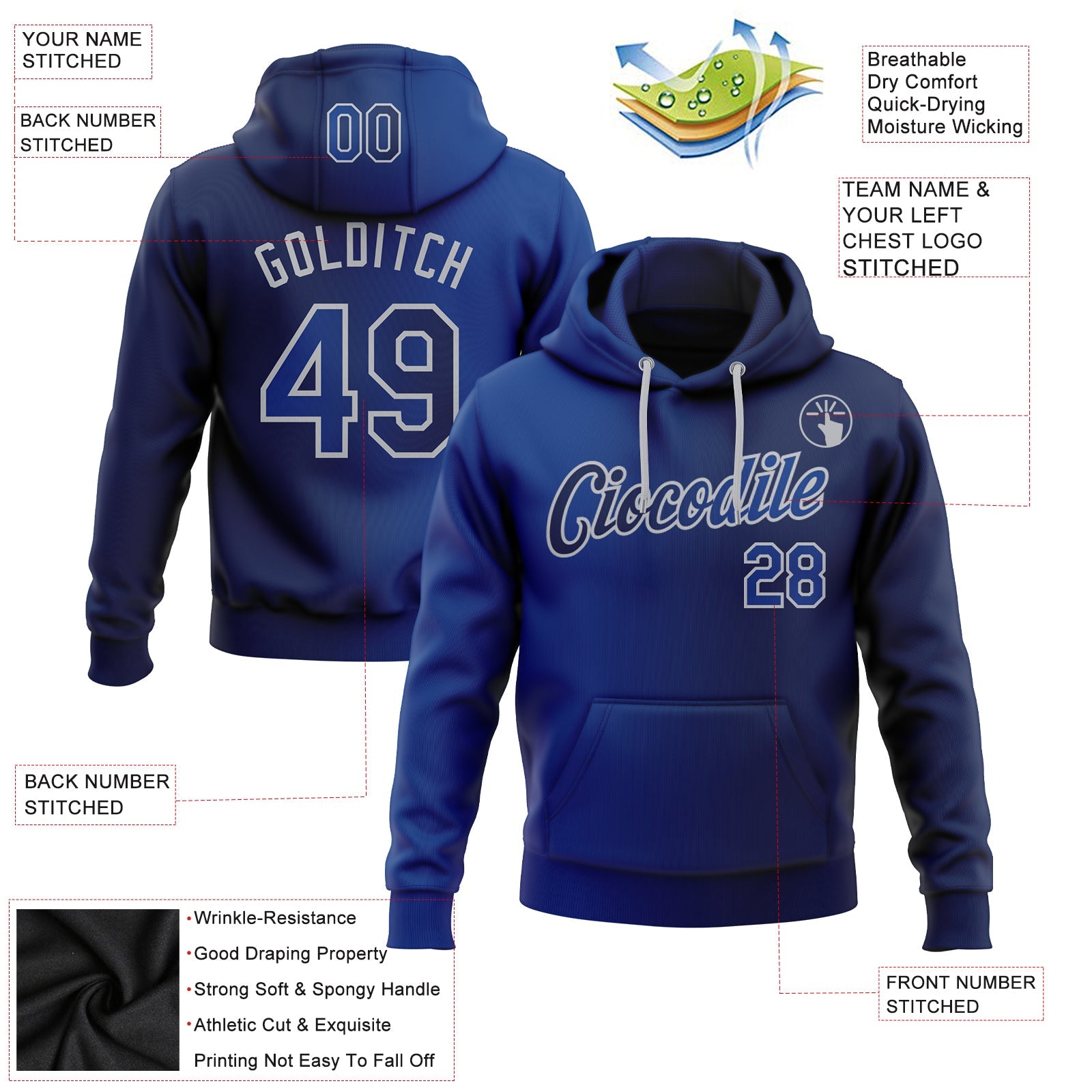Custom Gradient Fashion Navy Royal-Gray Sports Pullover Sweatshirt Hoodie