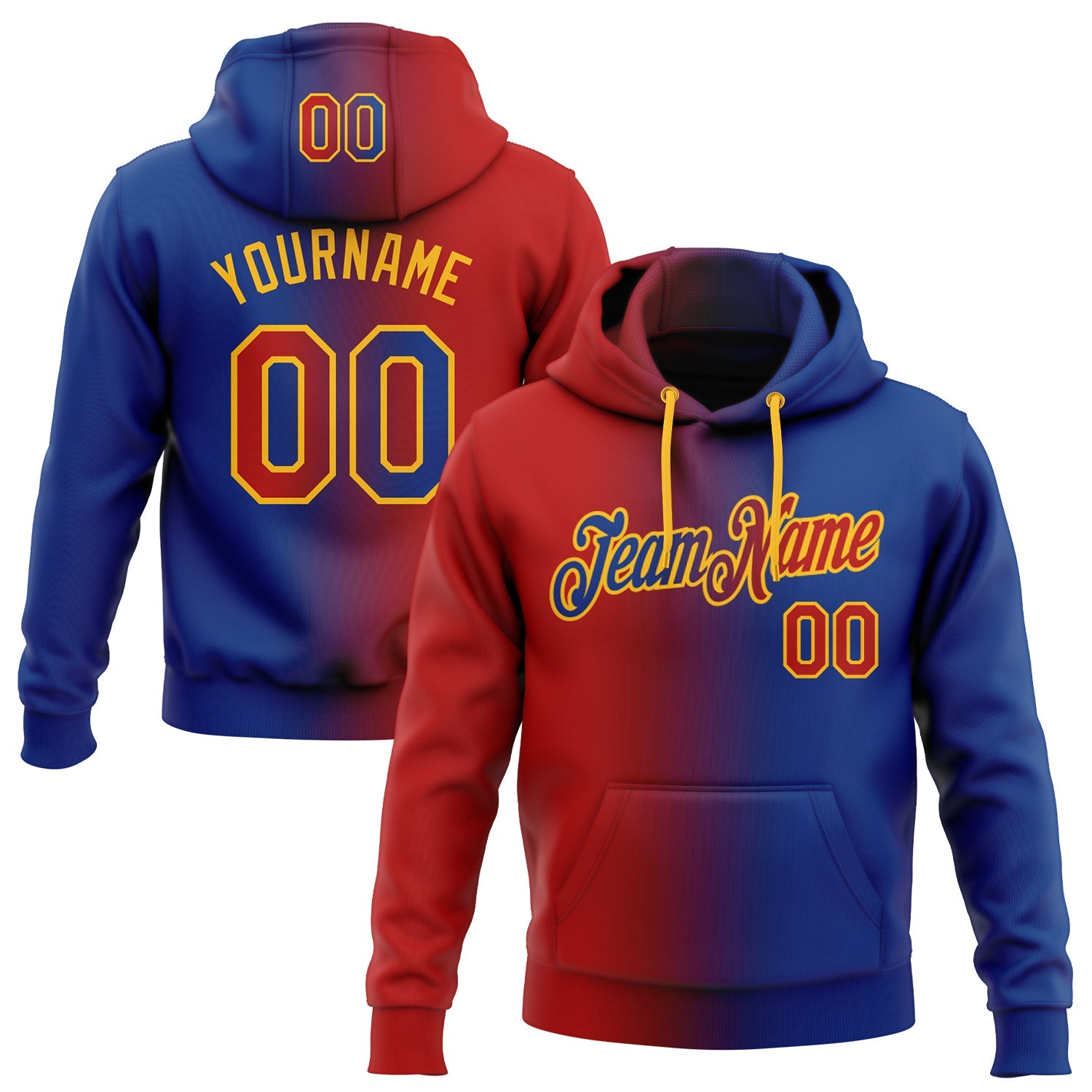 Custom Gradient Fashion Royal Red-Gold Sports Pullover Sweatshirt Hoodie
