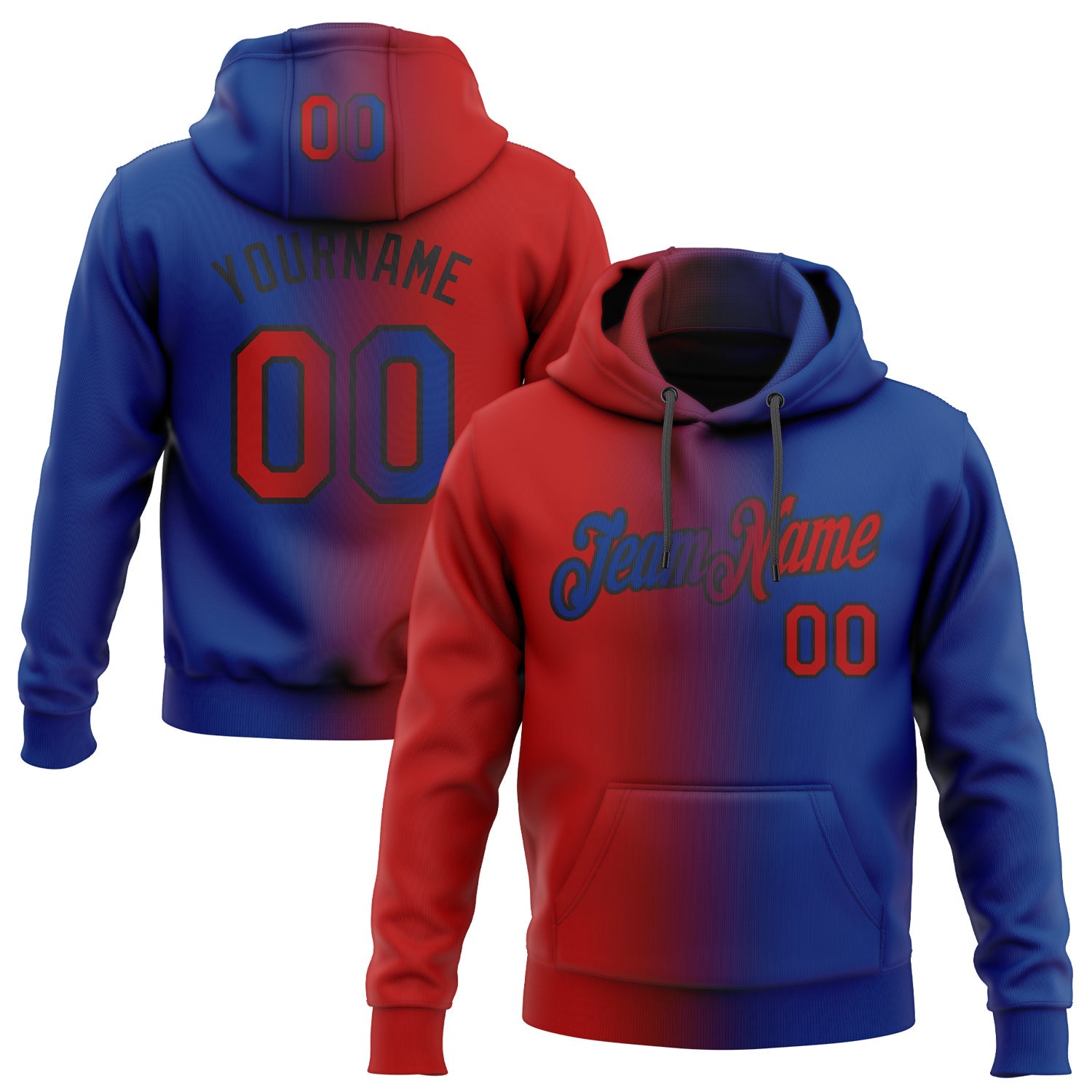 Custom Gradient Fashion Royal Red-Black Sports Pullover Sweatshirt Hoodie