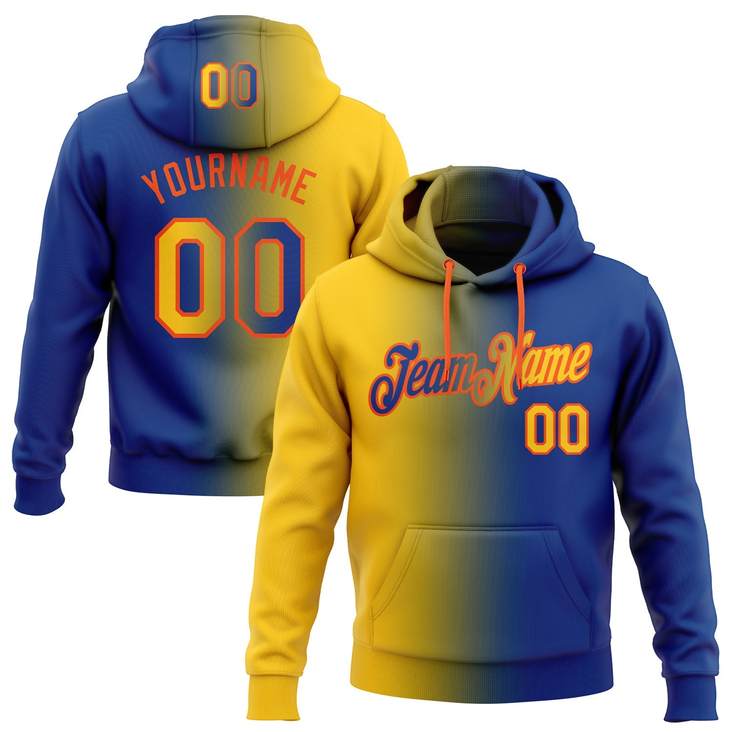 Custom Gradient Fashion Royal Yellow-Orange Sports Pullover Sweatshirt Hoodie