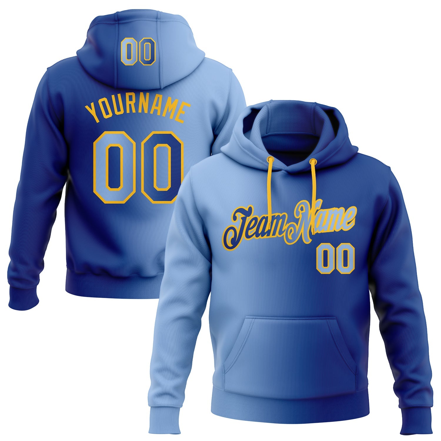 Custom Gradient Fashion Royal Light Blue-Gold Sports Pullover Sweatshirt Hoodie