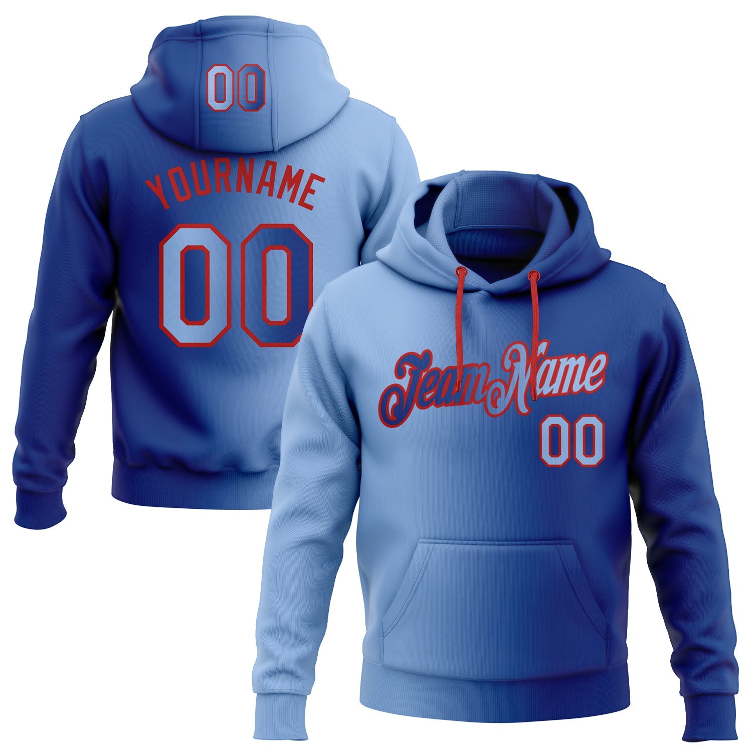 Custom Gradient Fashion Royal Light Blue-Red Sports Pullover Sweatshirt Hoodie