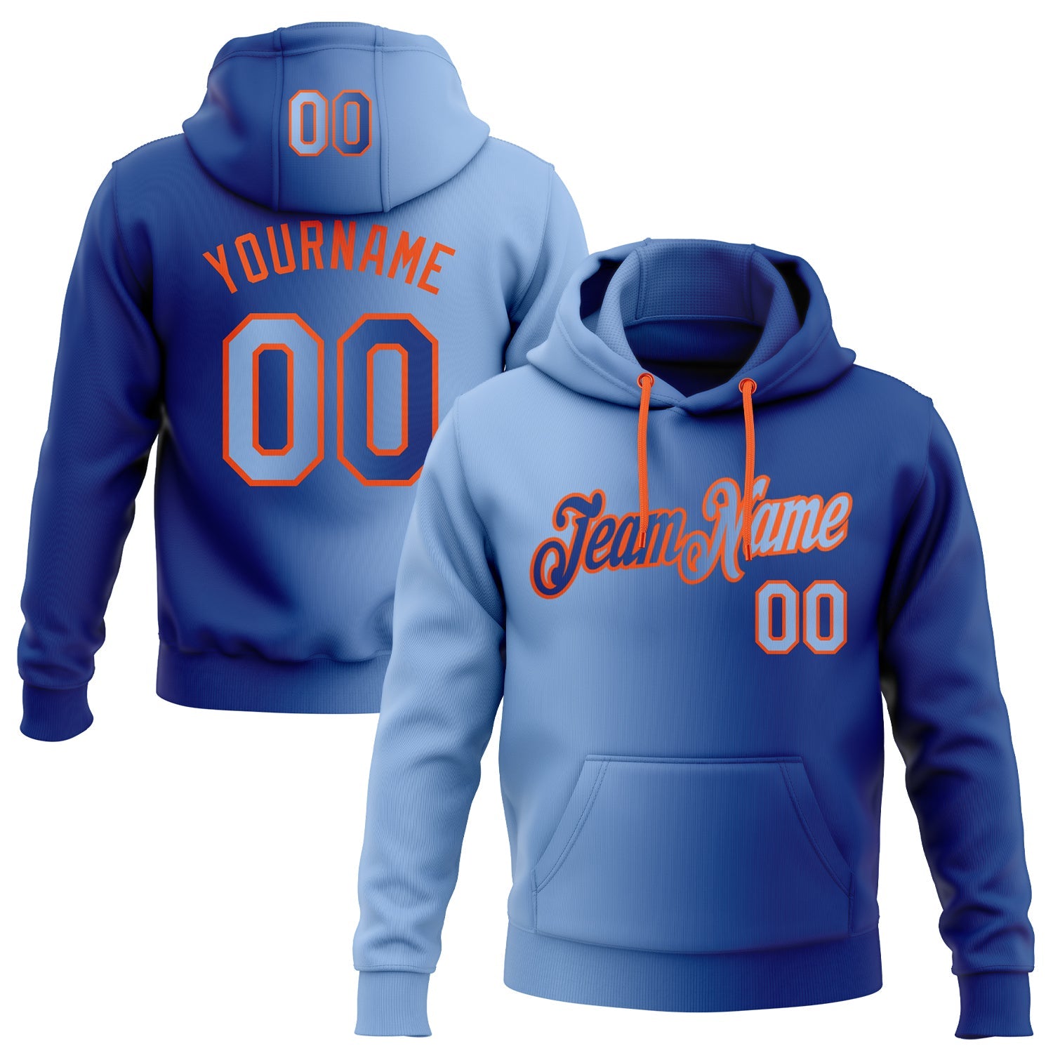 Custom Gradient Fashion Royal Light Blue-Orange Sports Pullover Sweatshirt Hoodie