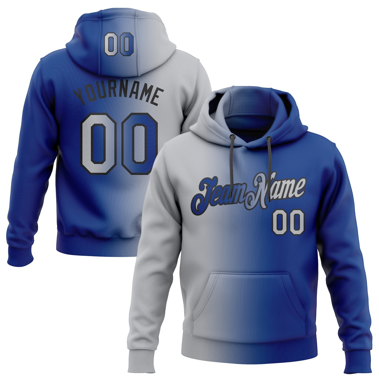 Custom Gradient Fashion Royal Gray-Black Sports Pullover Sweatshirt Hoodie