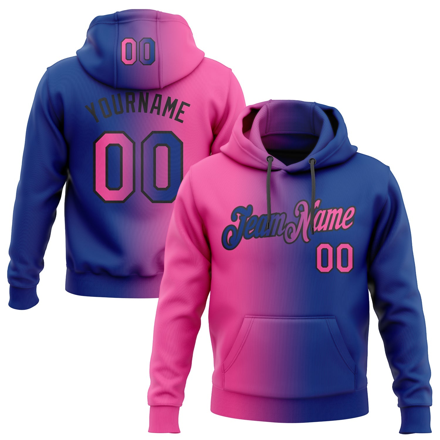 Custom Gradient Fashion Royal Pink-Black Sports Pullover Sweatshirt Hoodie