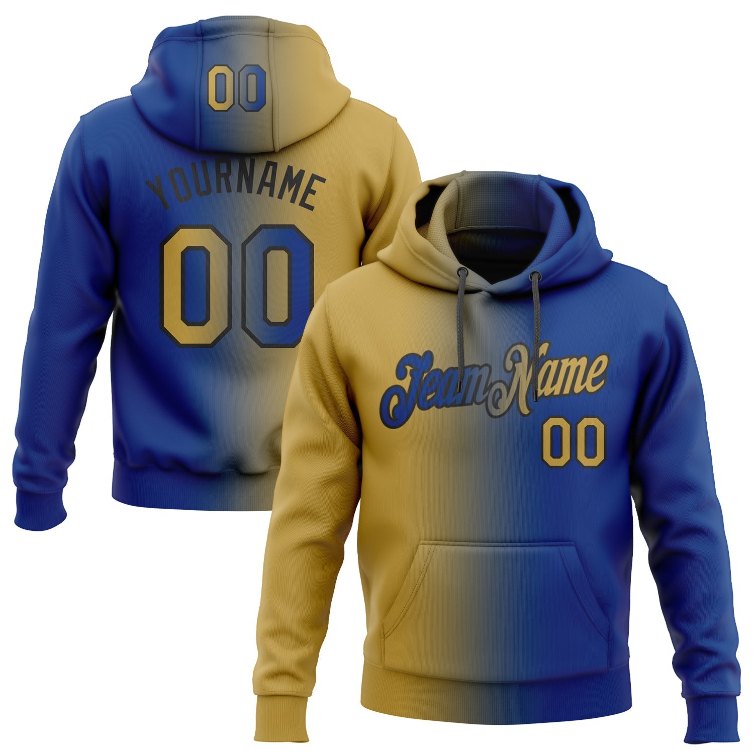 Custom Gradient Fashion Royal Old Gold-Black Sports Pullover Sweatshirt Hoodie