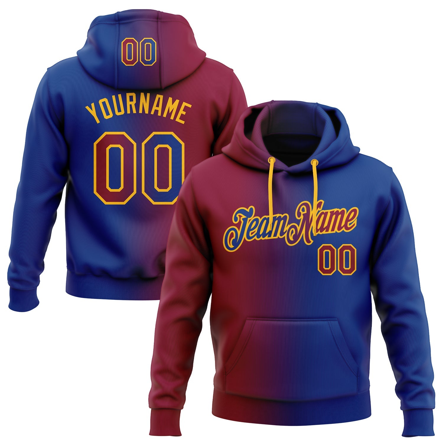 Custom Gradient Fashion Royal Maroon-Gold Sports Pullover Sweatshirt Hoodie