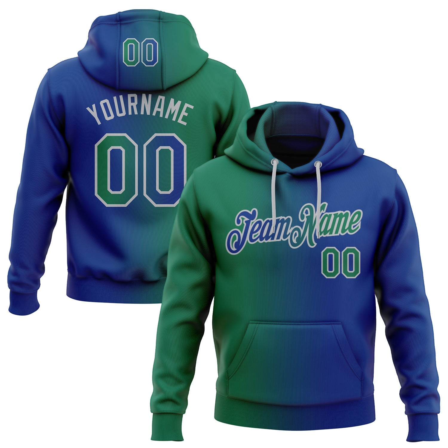 Custom Gradient Fashion Royal Kelly Green-Gray Sports Pullover Sweatshirt Hoodie