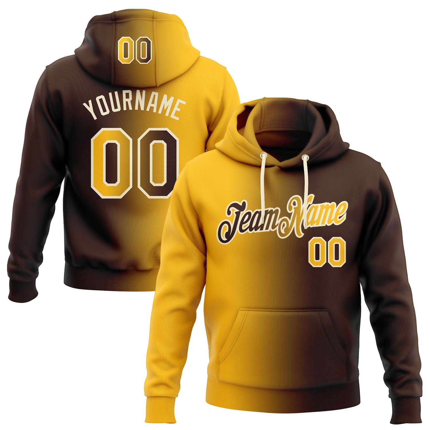 Custom Gradient Fashion Brown Gold-Cream Sports Pullover Sweatshirt Hoodie