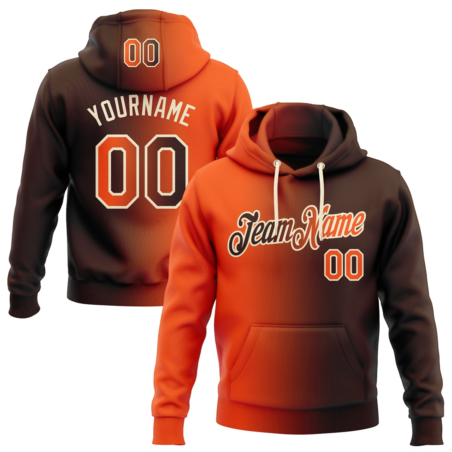 Custom Gradient Fashion Brown Orange-Cream Sports Pullover Sweatshirt Hoodie