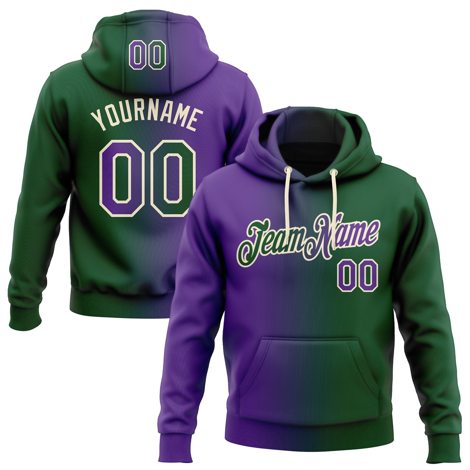 Custom Gradient Fashion Green Purple-Cream Sports Pullover Sweatshirt Hoodie