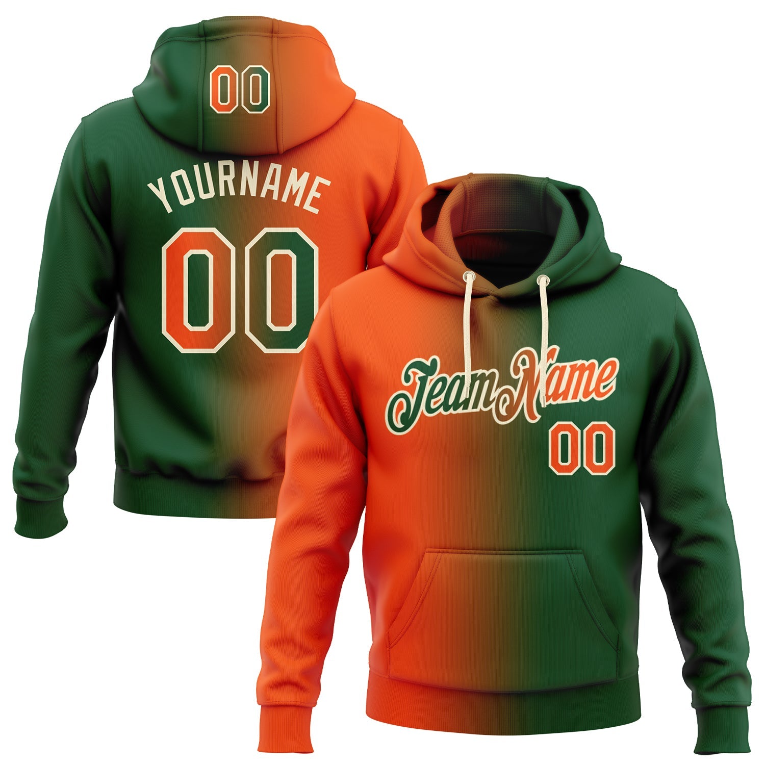 Custom Gradient Fashion Green Orange-Cream Sports Pullover Sweatshirt Hoodie
