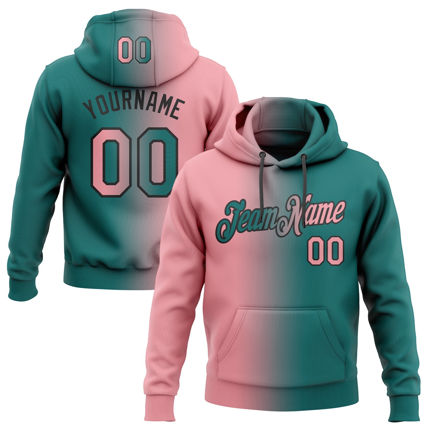Custom Gradient Fashion Teal Medium Pink-Black Sports Pullover Sweatshirt Hoodie